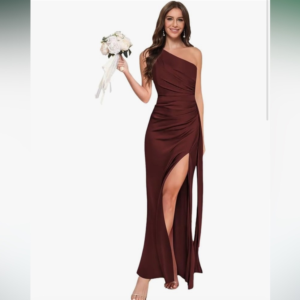Noras dress Burgundy One Shoulder Dress Long Mermaid Satin Ruched with slit
